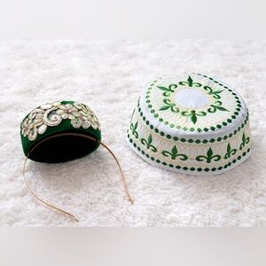 Green and Gold Embroidered girls and boys Headband tyubetei Muslim traditional